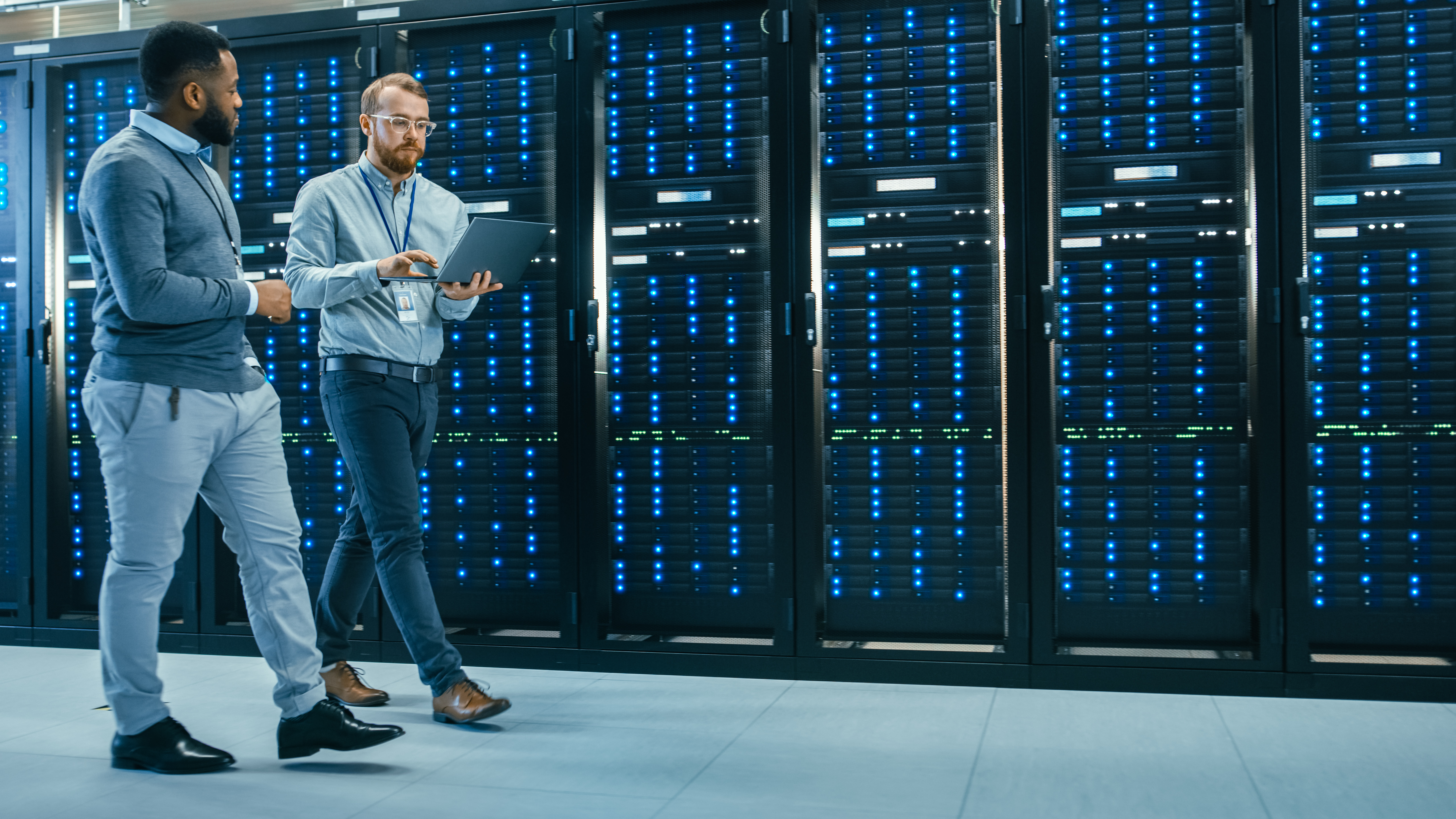 Two engineers in data center